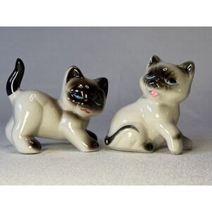 Set of 2 ARTMARK Japanese Porcelain Siamese Cat Figurines MCM JAPAN